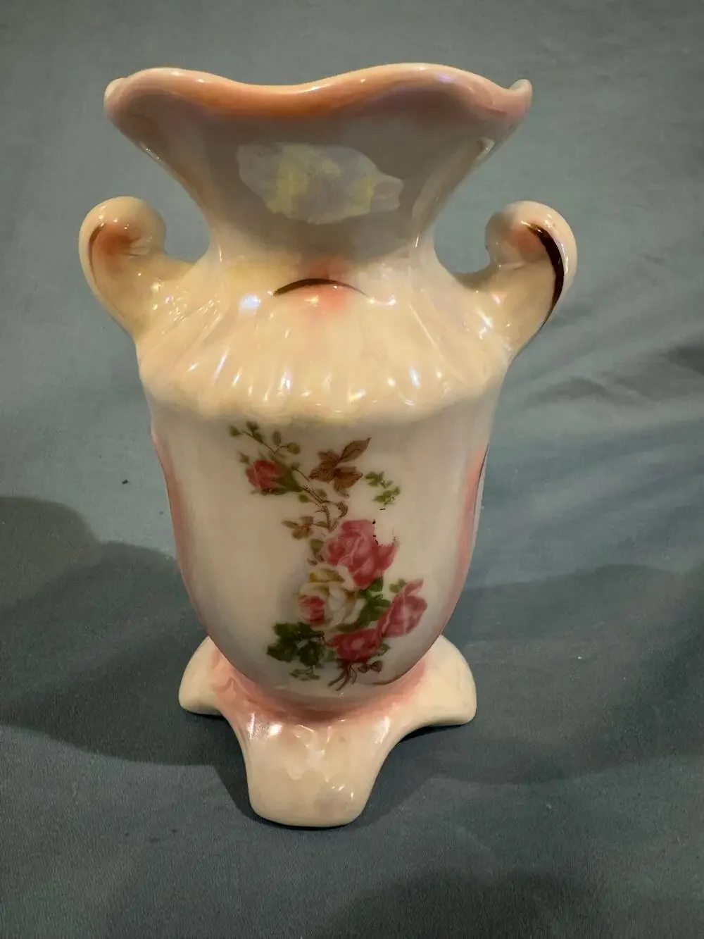 Vintage iridescent, porcelain floral vase